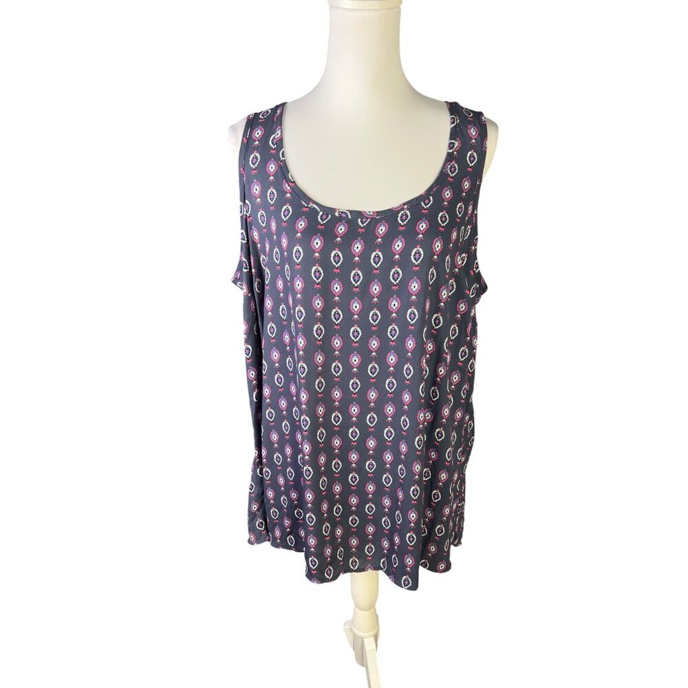 Torrid Womens Sleeveless Scoop Neck Tank Top Size 0 Gray & Pink Abstract Print